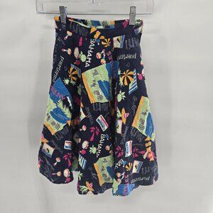 Modcloth Navy Just This Sway Travel Linen Blend Side Zipper Lined Skirt XXS